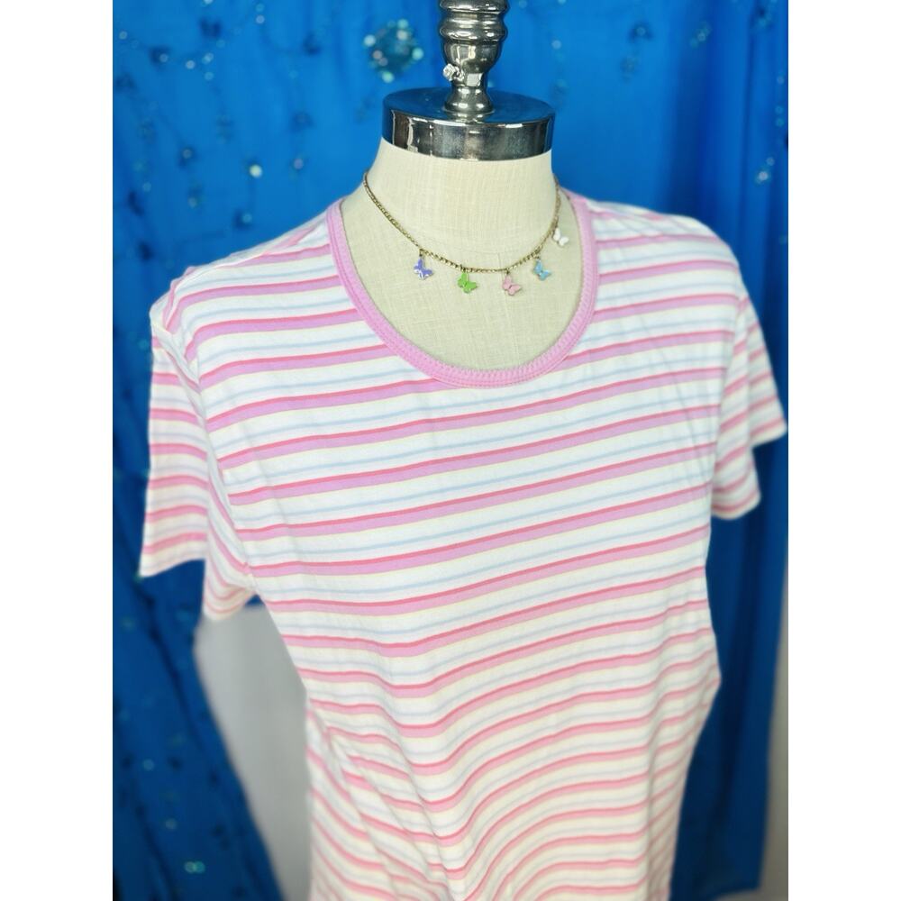 Vintage Y2K Cascade Blues Pink Stripe Coquette Basic Cottage Size Large